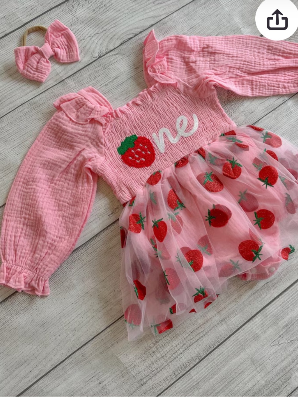 First Birthday Infant Girls Strawberry Baby Dress with Bow Size 12 Months